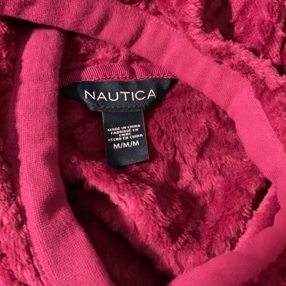 Nautica Burgundy Hooded Fleece Pullover Sleepwear Pockets Warm Robe Medium NWT - Picture 7 of 8